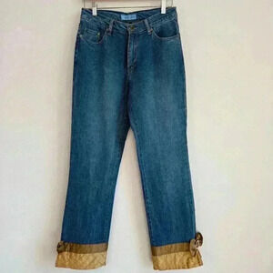 The Denim Tailor Women’s 8 Blue Denim Jeans Embellished Cuffs w/Bows Rhinestones